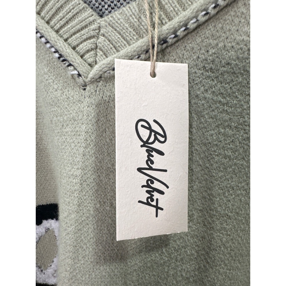 Blue Velvet Sage Green Peace Sign V-Neck Oversized Sweater 60994JST X-Large